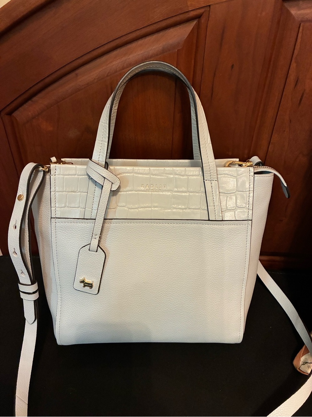 RADLEY LONDON White Leather Tote with Croc-Effect Trim and Removable Strap